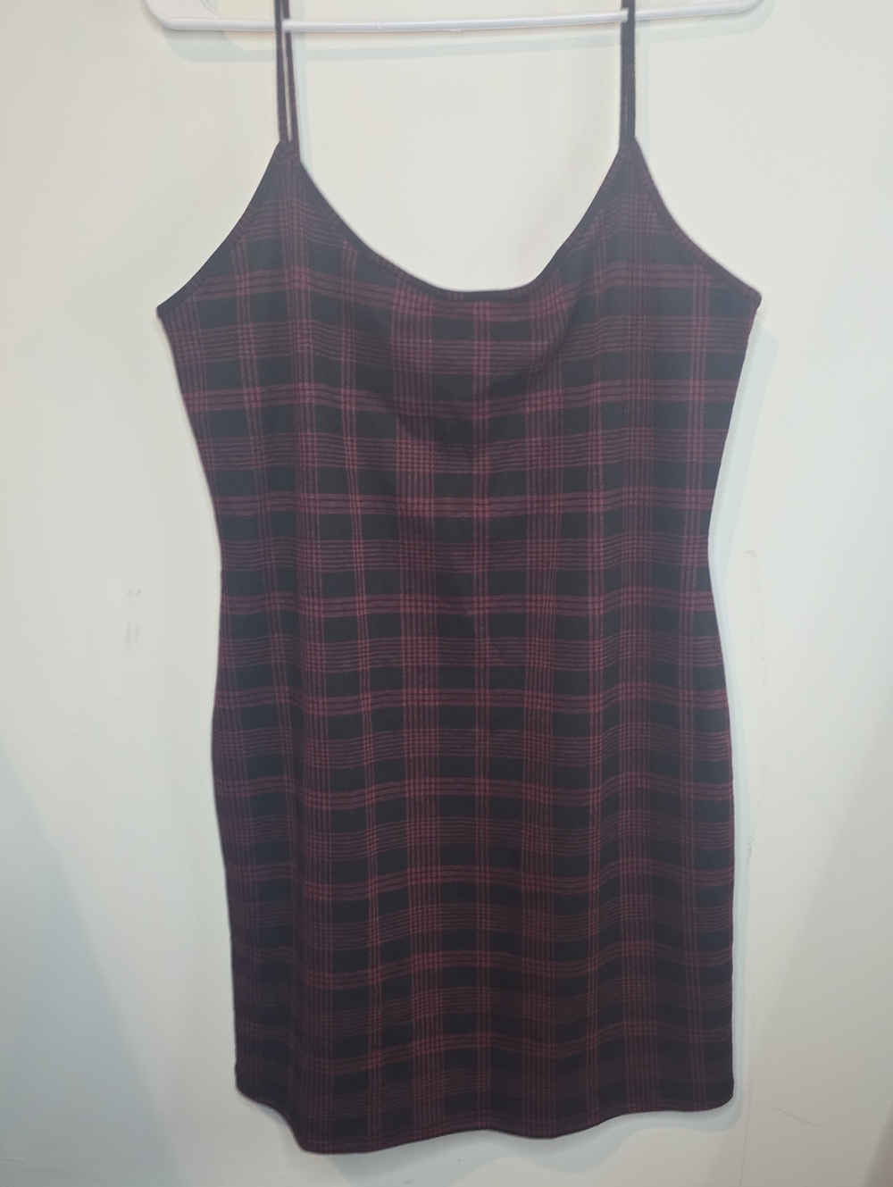 Black and Burgundy Plaid Slip Dress